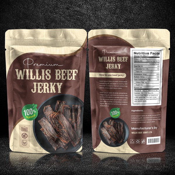 Premium Beef Jerky Packaging Design with Rustic Brand Feel