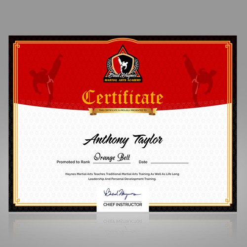 Design a beautiful Rank Certificate for Haynes Martial Arts Other business  or advertising contest #Sponsored winning#desig…