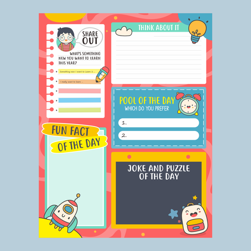 Design a worksheet template for children's activity book Design by Grad™