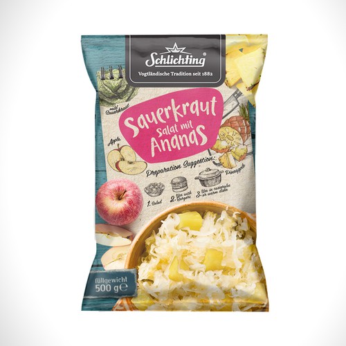 Design Stayin alife - Refresh an old fashion package for Salad with Sauerkraut, Pineapple and Apple di Jdodo