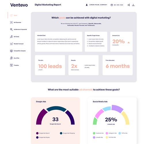 One Page Digital Marketing Report Design by Beryl O.