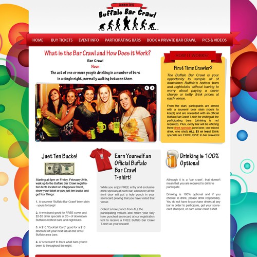 $1,420: New Website for "Bar Crawl" Nightlife Event Company! Design by rosiee007