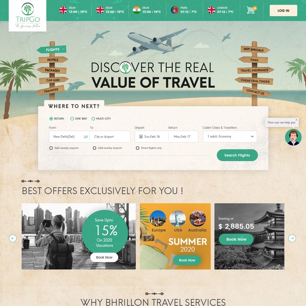 Home Page concept for Bhrillion Travels
