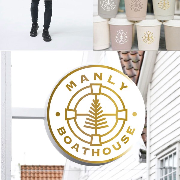 Logo design for a white coastal seaside restaurant beside largest marina in southern-hemisphere “Manly Boathouse”