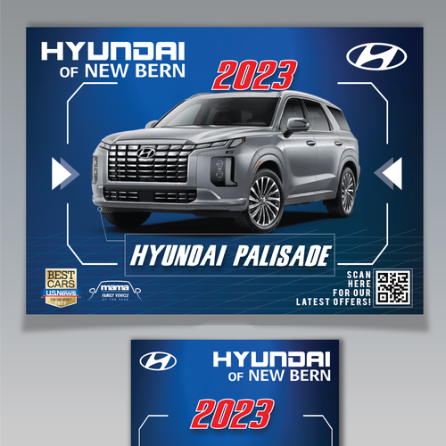 Flyer for Hyundai car dealership showing off the new Palisade and Elantra Design by CreativeCurveDesigns