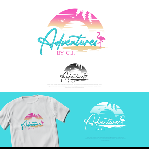 travel agency logo: high end clients & families, Logo colors: teal, pink & gold, logo wants: heart & flamingo Design by Eli-