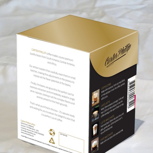 Design an espresso coffee box package. Modern, international, exclusive. Design by Sonia Maggi