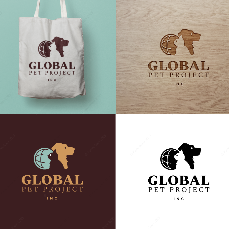 World map logo with the title 'Logo design for Global Pet Project, INC'