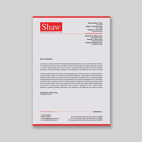 Letterhead for Divorce & Family Law Firm; Modern, Minimalist, Conservative Design Design by a r t  ^ s t a r