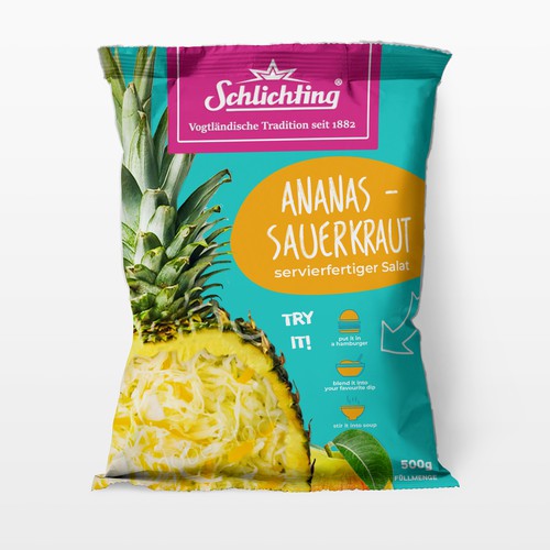 Design Stayin alife - Refresh an old fashion package for Salad with Sauerkraut, Pineapple and Apple por gingko