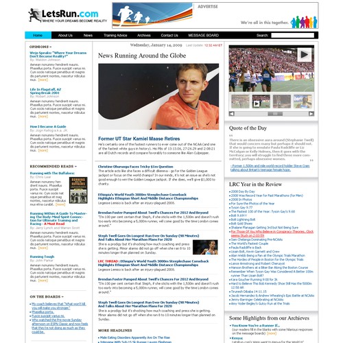 LetsRun.com Homepage Re-Design/Cleanup Diseño de Talahib Design