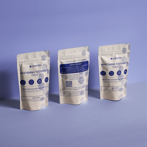 Design an attractive refill pack for a trendy new toothpaste tablet brand Design by Radu Rodica Mihaela