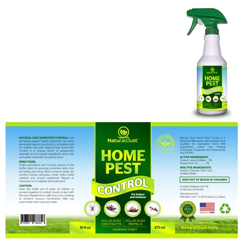 Create a label for a 16oz spray bottle for Natural Oust. This label is