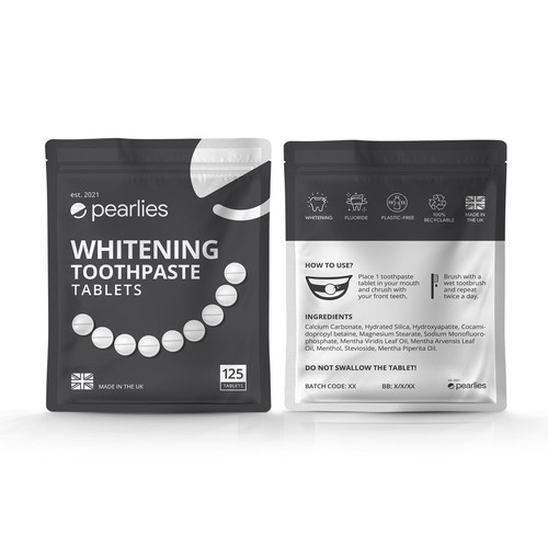 Design an attractive refill pack for a trendy new toothpaste tablet brand Design by RK Studio Design