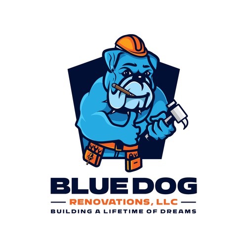 Design a company logo to reflect company name. A Blue Dog (Bulldog) With a hardhat, toolbelt w/cigar Design by honeyjar