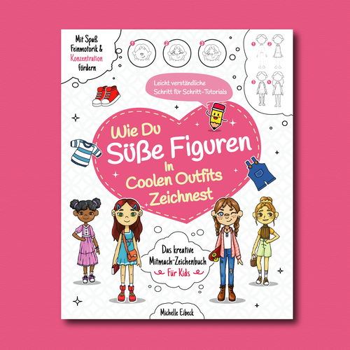 Design a creative cute cover for a children's drawing book with cute Characters Design by DX Raven Design