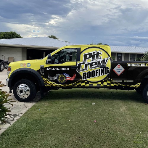 Vehicle Wrap Modification for a race car themed roofing company Design by theANUNGs