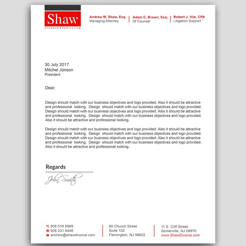 Letterhead for Divorce & Family Law Firm; Modern, Conservative Design Design by PAPRI802030