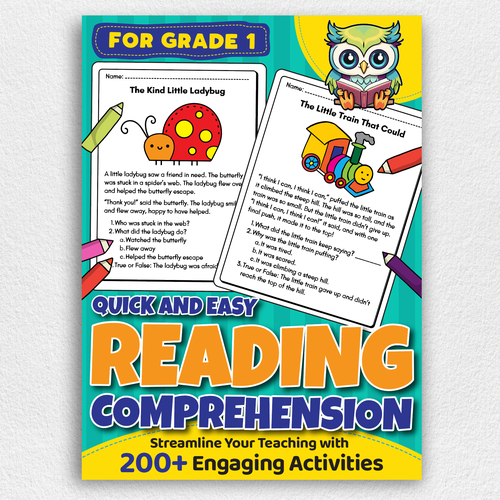 BOOK COVER: Grade 1 Reading Comprehension - Professional Workbook for Kids Design by Design Republik