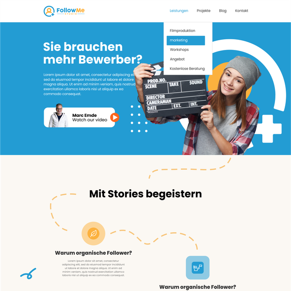 Screen design for our website Follow Me Studios