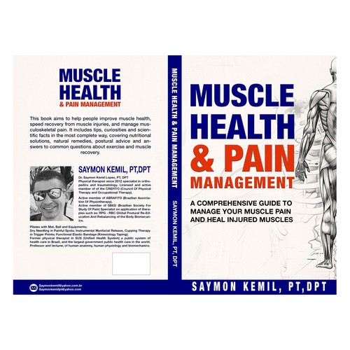 Book cover with a drawing images of the human anatomy combining muscles and bone structure. Design by rifally