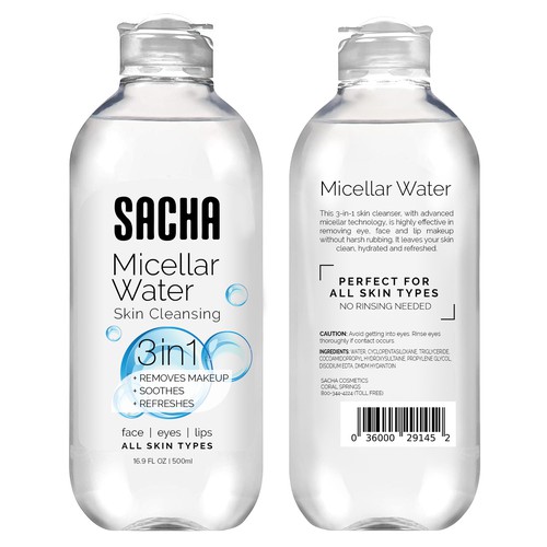 Sacha Micellar Water bottle 500ml Design by ikoniske™