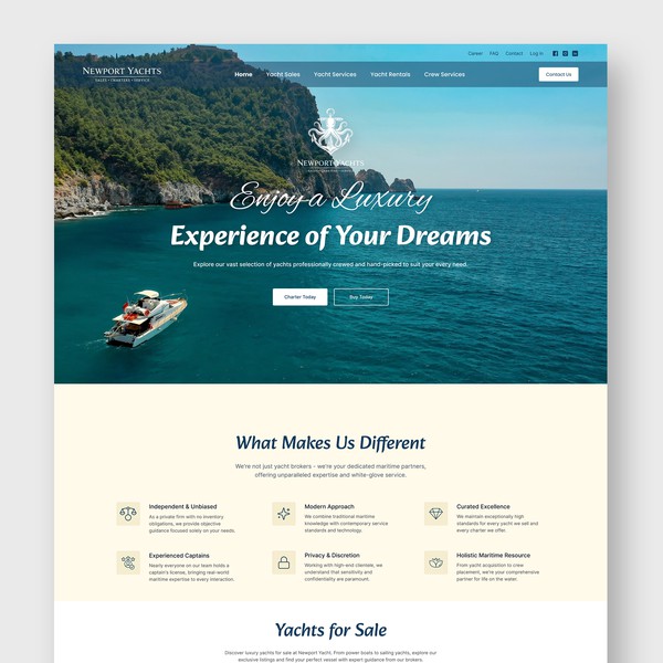 Design by ABRAR SUMON titled "Landing Page For Yacht Brokerage"