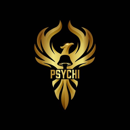 Design Psychi - a golden Phoenix and wild psilocybin mushrooms di 262_kento