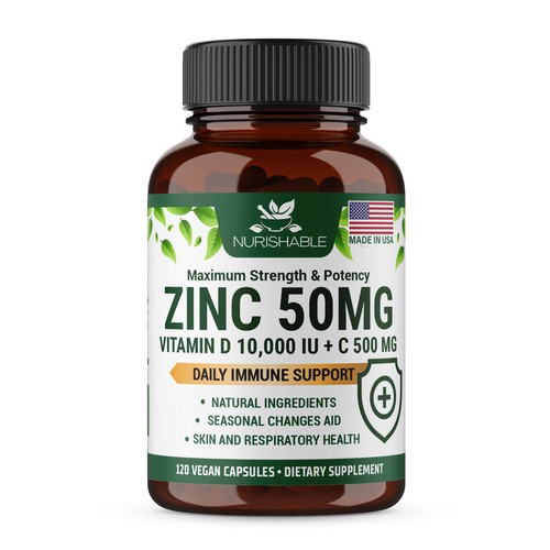 We need a "beautiful bottle label" for Zinc and Vitamin D3 supplement - Redesign Design by Fredrick Balois