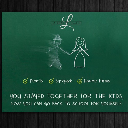 Back to School Divorce - Funny Slogans, images and graphics for adverts. Réalisé par tale026