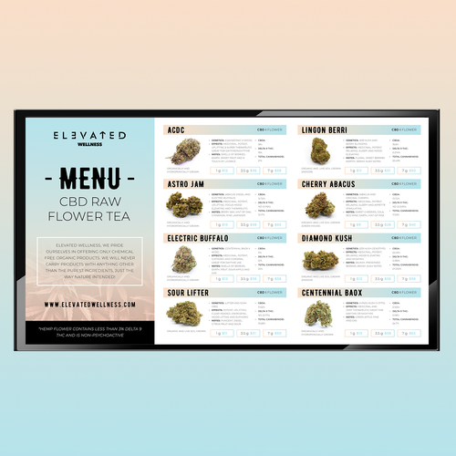 Flashy Cannabis Menu that highlights our Flower options Design by 99B