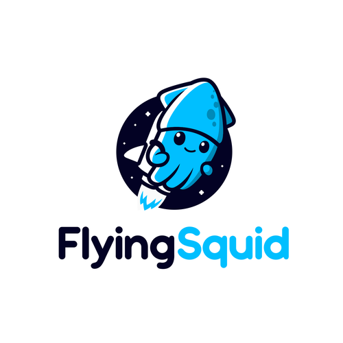 Logo of a squid wearing a jetpack for product named FlyingSquid Design by PatricioDesigns