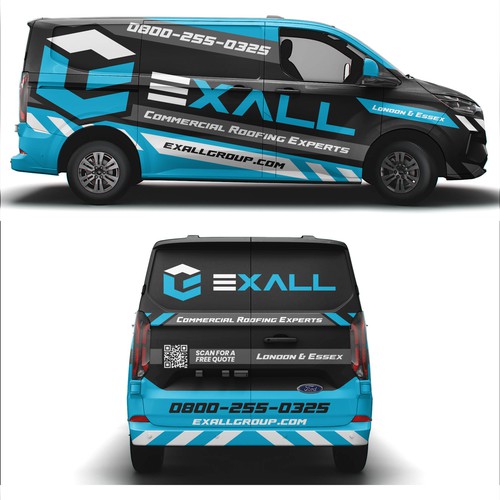 "Bold & Aggressive Van Wrap Design for Commercial Roofing Company" winning Logo & hosted website