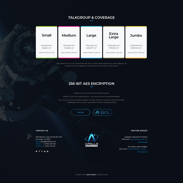 Apollo Satellite Iridium PTT Landing Page Design