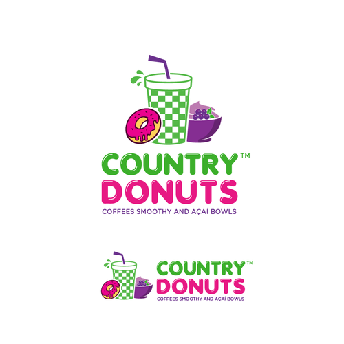 Design We need a modern exciting logo to encompasses our Name Country Donuts Coffee smoothy bowls di ropix