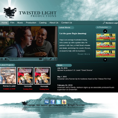 Hollywood Film Production Company website  page design contest