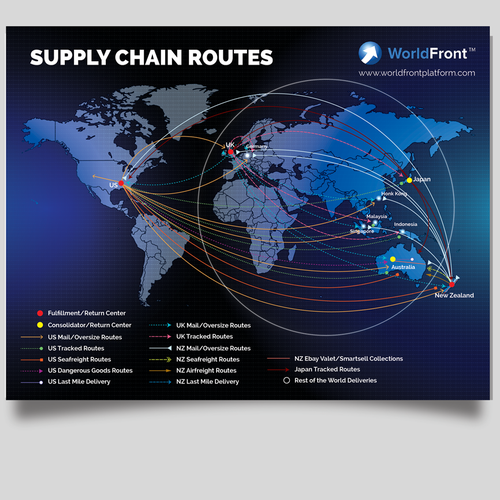 WorldFront - Supply Chain Summary on a world map | Infographic contest