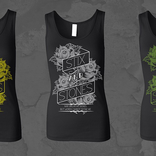 Create "Stix and Stones" typography t-shirt design Design by MattDyckStudios