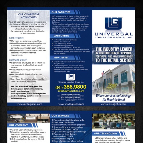 Create the next single-page advertising brochure for Universal Logistics Group Réalisé par sercor80