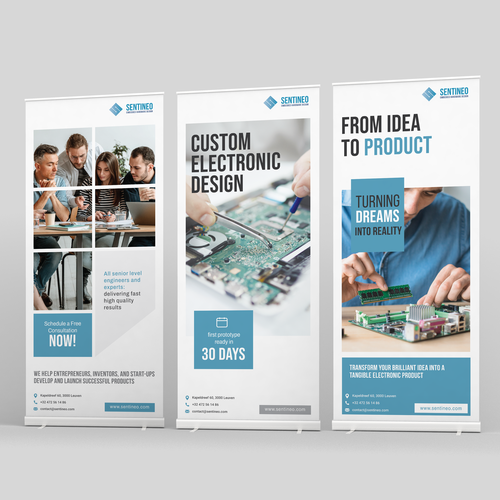 Design of a roll-up banner for a trade-fair introducing our Electronic Design Agency! Design by Prime Design by R