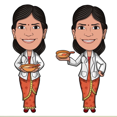 Design an attractive caricature of  "doctor mom, Dr Hema " for a healthy organic indian baby food br Design by mons.gld