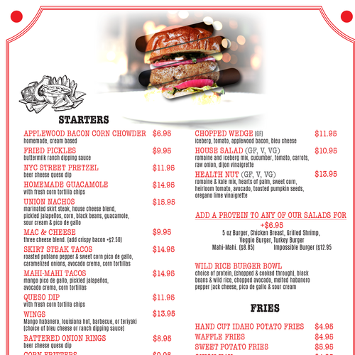 New Union Burger Bar Menu Design by RockPort ★ ★ ★ ★ ★