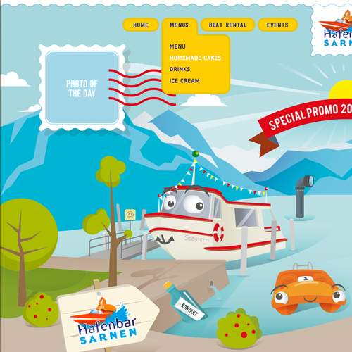 FUNNY web design needed for our snack bar with pedalo & boat rental. The design should be built around our illustration Design by duskoskoko