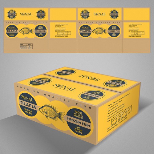 TILAPIA MASTER CARTON WITH YELLOW BACKGROUND Design by WolfBell
