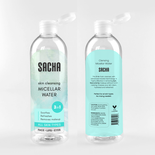 Sacha Micellar Water bottle 500ml Design by Ilka A.