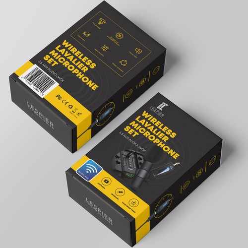 Need modern & catchy packaging design for wireless microphone set Design by #hjp