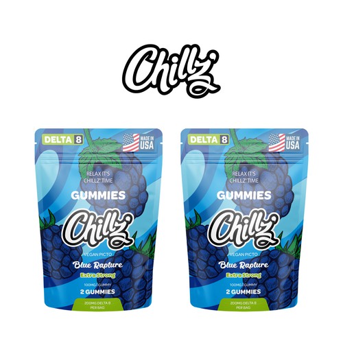CHILLZ CBD Brand need his new packaging for his DELTA 8 Gummies Design by creationMB
