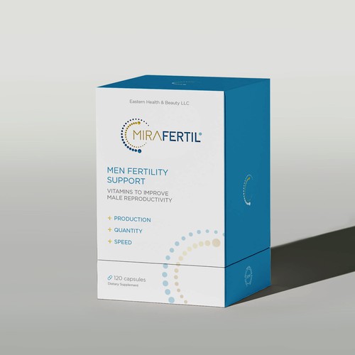 a box for male reproductive supplement improves sperm quality that look professional yet luxurious Design by ateiluj