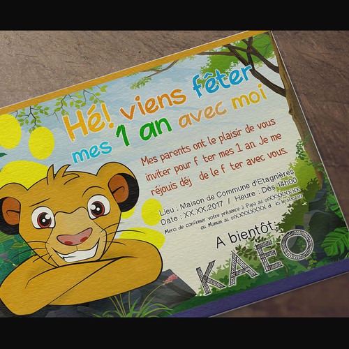 Anniversaire 1 An Roi Lion Birthday 1 Year King Lion Card Or Invitation Contest 99designs