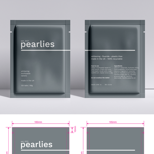 Design an attractive refill pack for a trendy new toothpaste tablet brand Design by nicolesaulsdesigns